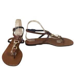Burberry Leather T-Strap Sandals EU 41 US 11 Brown Gold Classic Old Money Resort